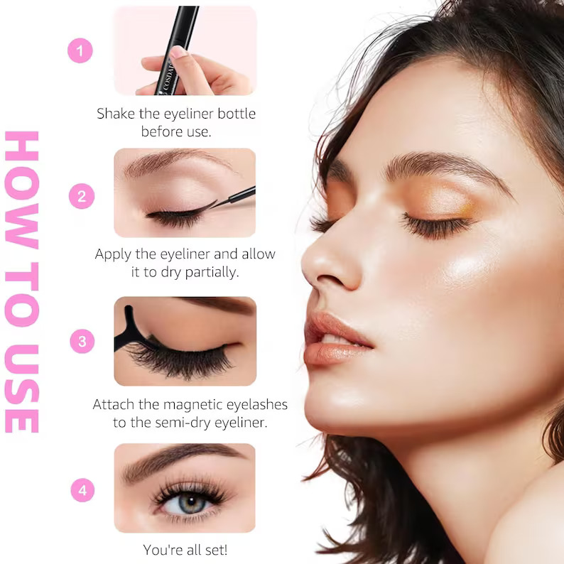 Magnetic Eyelashes and Eyeliner Kit Natural Look 3D 10D, Wispy, Cat Eye, Dramatic Lashes 7 Pairs with Travel Case Easy to Wear - Image 2