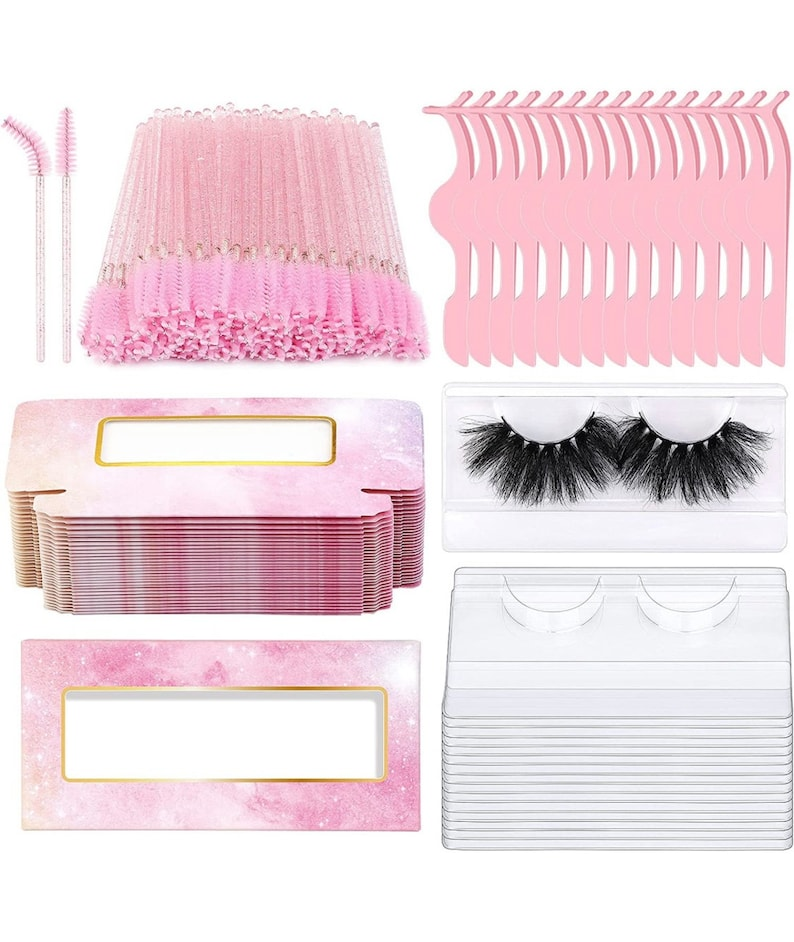 Eyelash Packaging Kit, Empty Lash Boxes, Trays, Tweezers, Brushes (175 Pieces)